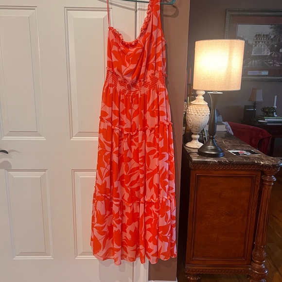 Taylor One-Shoulder Tiered Midi Dress Size 12 - Picture 3 of 4